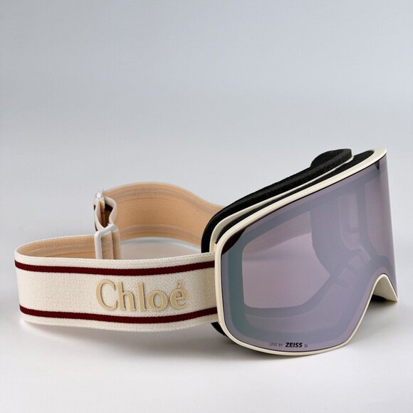 Chloé CH0072S 001 – White Beige Ski Mask Sunglasses Violet Mirror ZEISS Lens - Picture 13 of 16